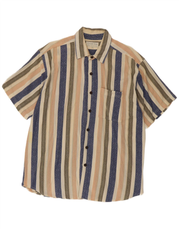 Vintage Mens Short Sleeve Shirt XL Multicoloured Striped Cotton