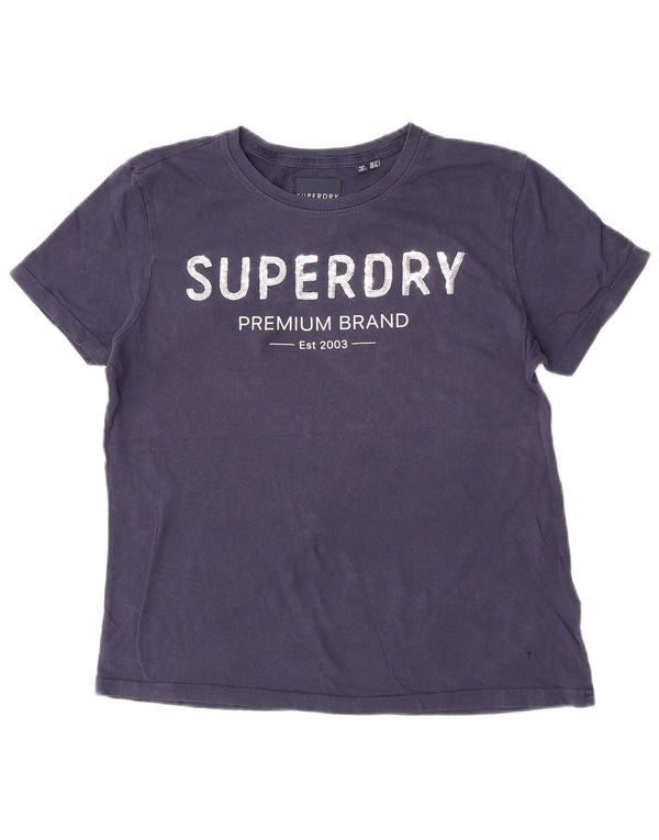 Superdry Damen Grafik-T-Shirt-Oberteil UK 12 Medium Marineblau Baumwolle