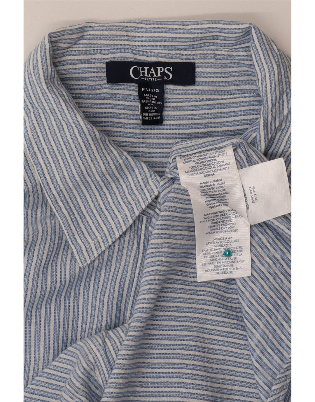 Chaps Womens Petite Shirt UK 16 Large Blue Striped Cotton