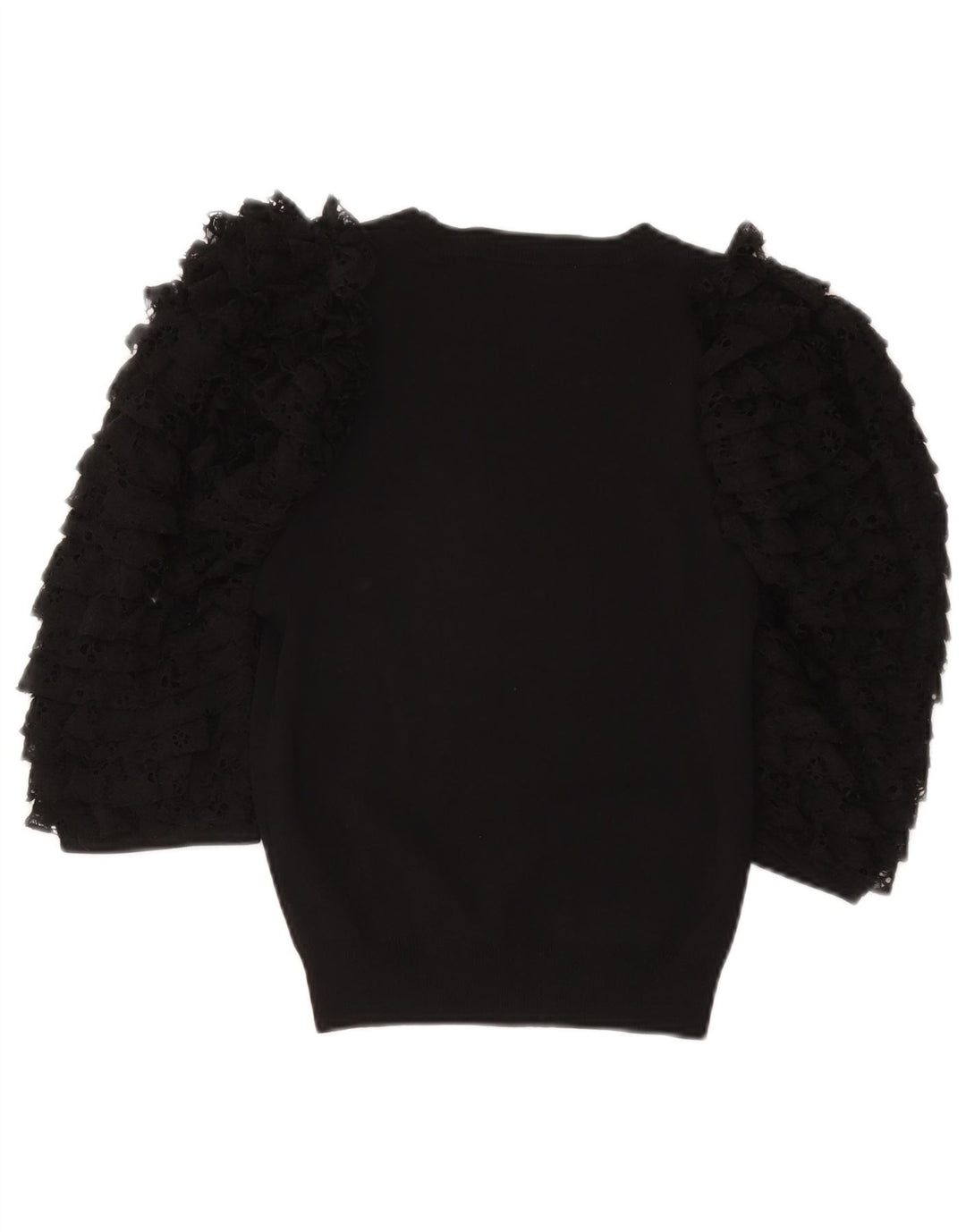 Zara Womens Crop 1/2 Sleeve Blouse Top UK 12 Medium Black Viscose