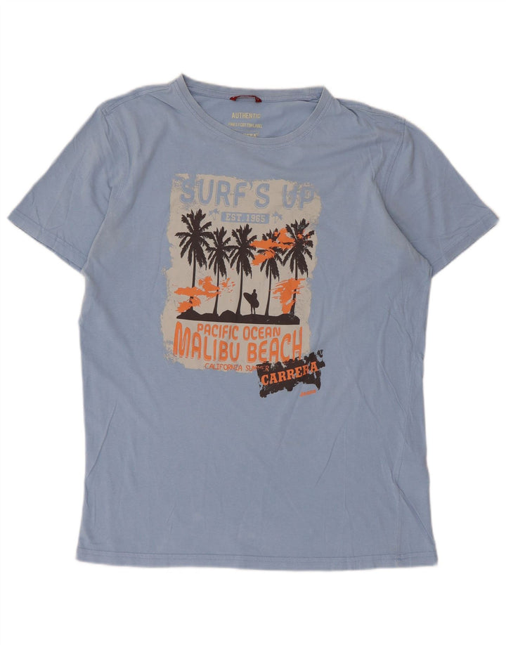 Carrera Mens Graphic T-Shirt Top Large Blue Cotton
