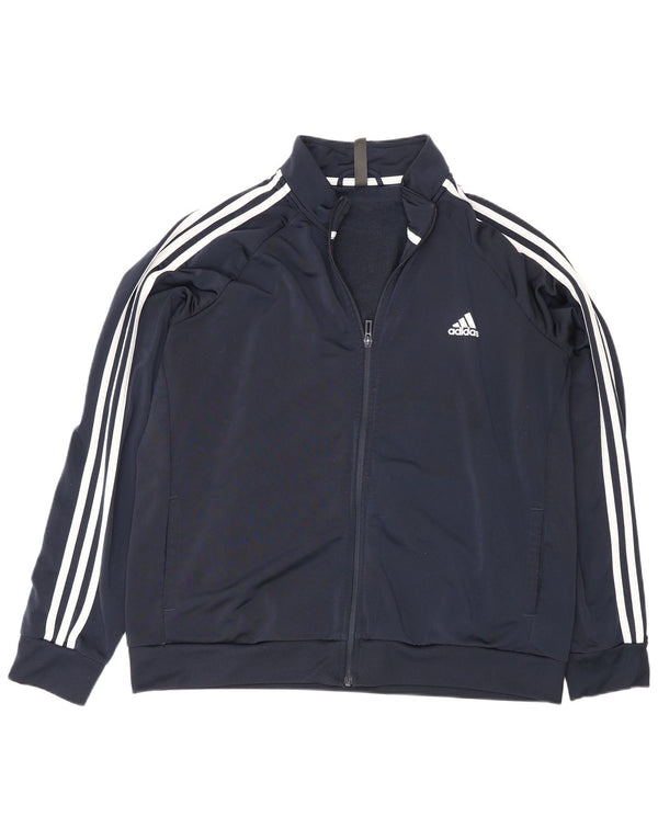 Adidas Womens Tracksuit Top Jacket UK 24/26 2XL Navy Blue Polyester