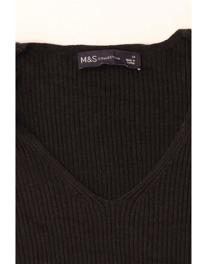 Marks & Spencer Womens V-Neck Jumper Sweater UK 14 Medium Black