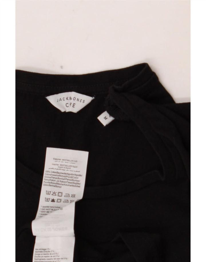 JACK & JONES Mens Graphic T-Shirt Top Medium Black Cotton