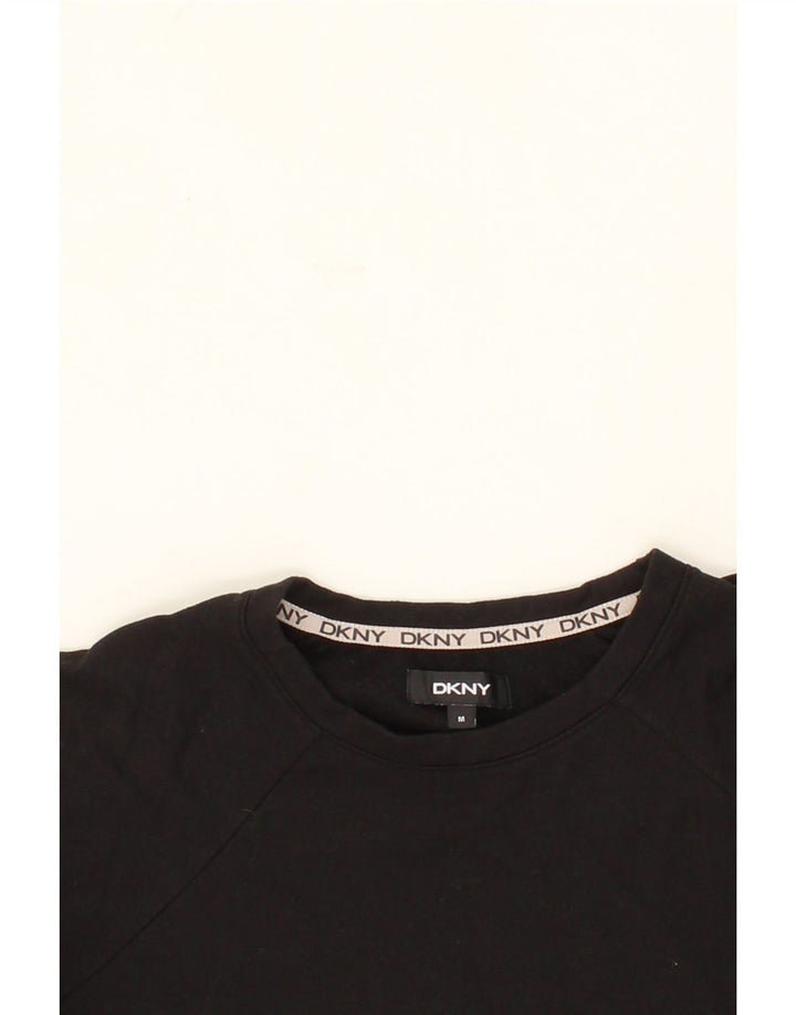 DKNY Womens Crop Graphic Sweatshirt Jumper UK 14 Medium Black Colourblock Vintage Dkny and Second-Hand Dkny from Messina Hembry 