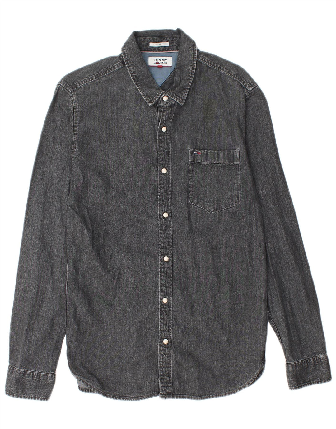 Tommy Hilfiger Mens Regular Fit Denim Shirt Small Grey Cotton