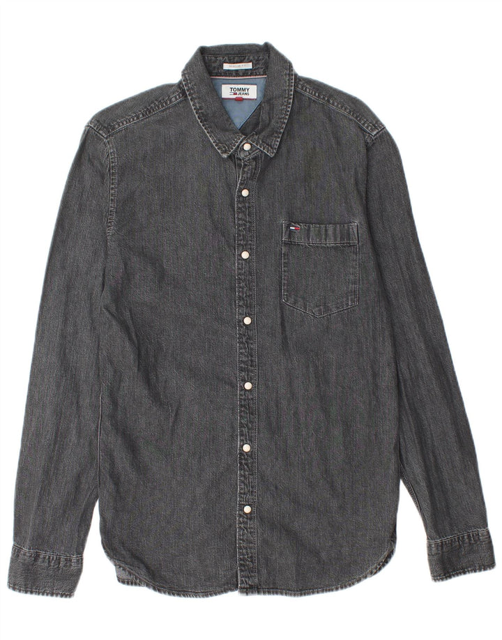 Tommy Hilfiger Mens Regular Fit Denim Shirt Small Grey Cotton