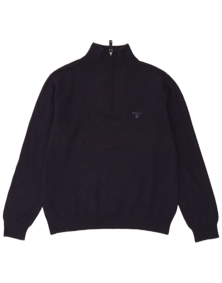 GANT Mens Zip Neck Jumper Sweater Medium Navy Blue Lambswool
