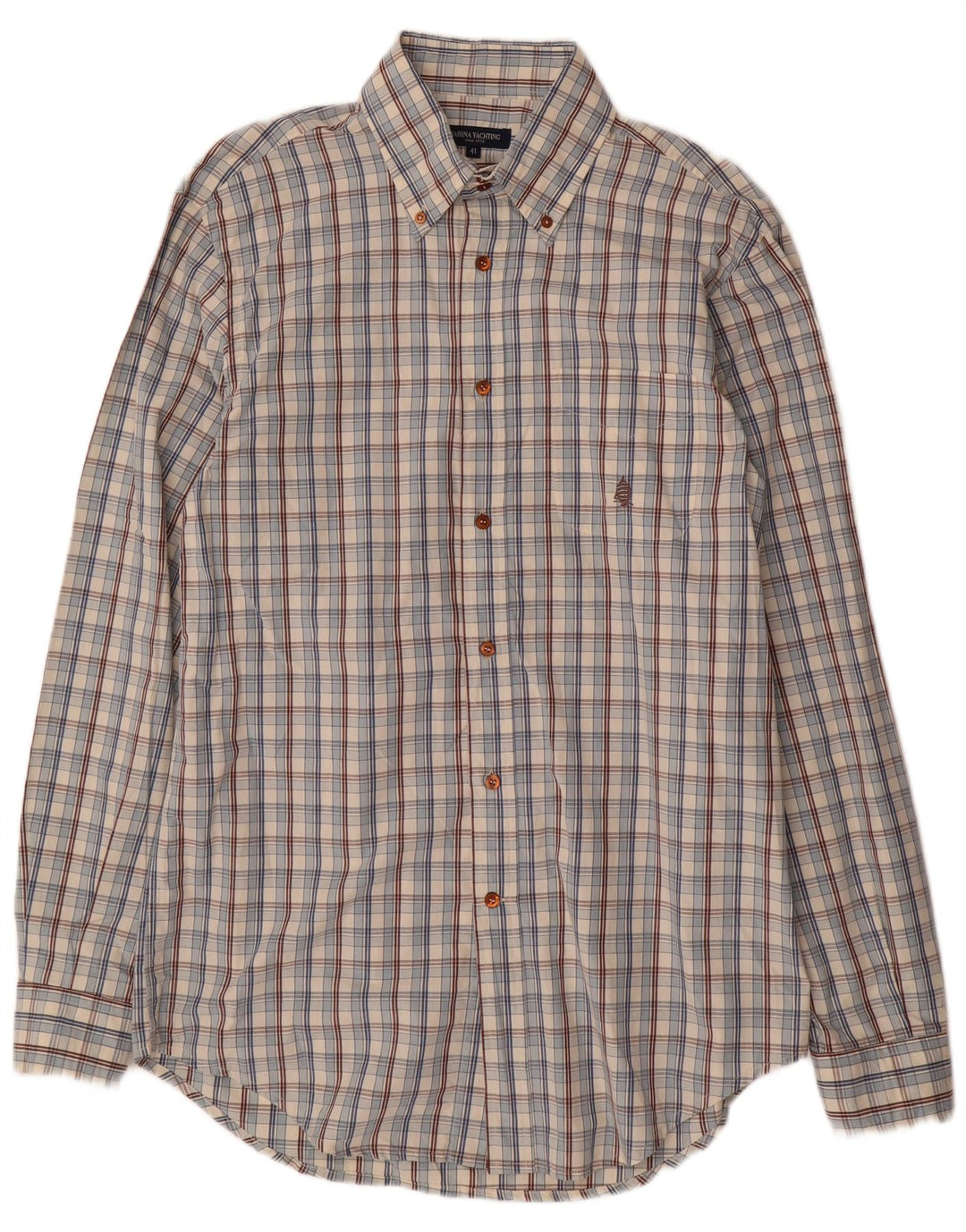 Marina Yachting Mens Shirt Size 41 Medium Beige Check Cotton