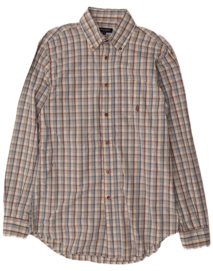 Marina Yachting Mens Shirt Size 41 Medium Beige Check Cotton