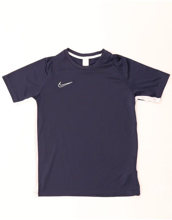 Nike Boys Dri Fit T-Shirt Top 13-14 Years XL Navy Blue Colourblock