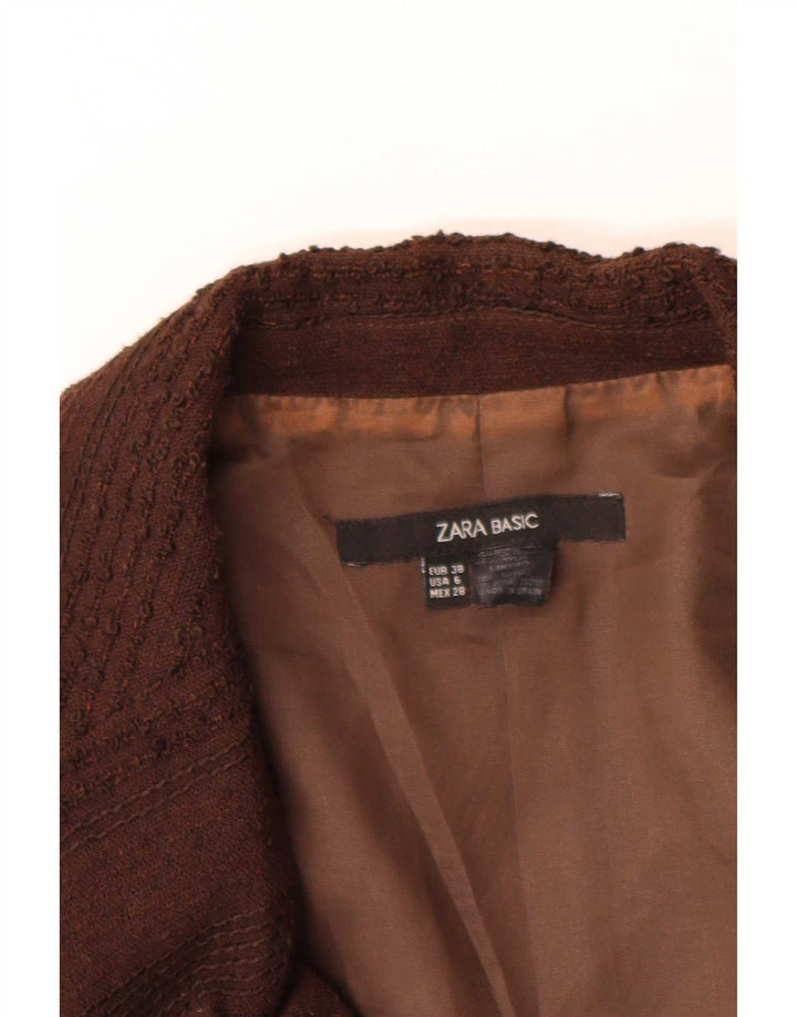 Zara Damen-Blazerjacke mit 1 Knopf, EU 38, kleine braune Nadelstreifenwolle