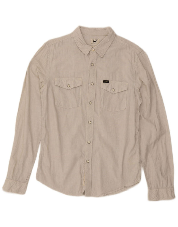 Lee Mens Flannel Shirt Small Beige Pinstripe Cotton