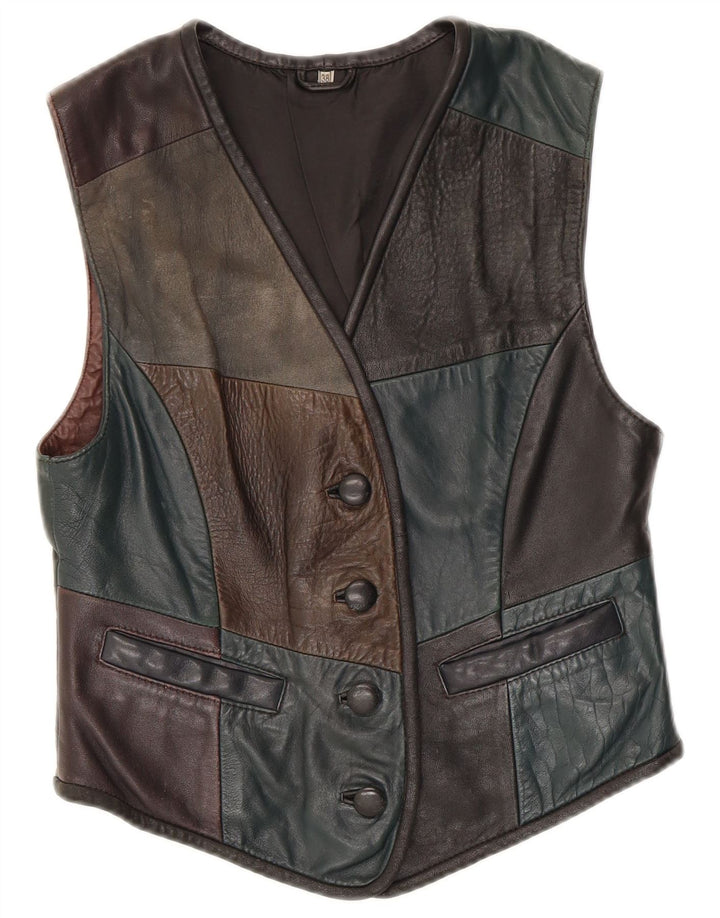 Gilet in pelle da donna vintage IT 38 XS in pelle patchwork nera