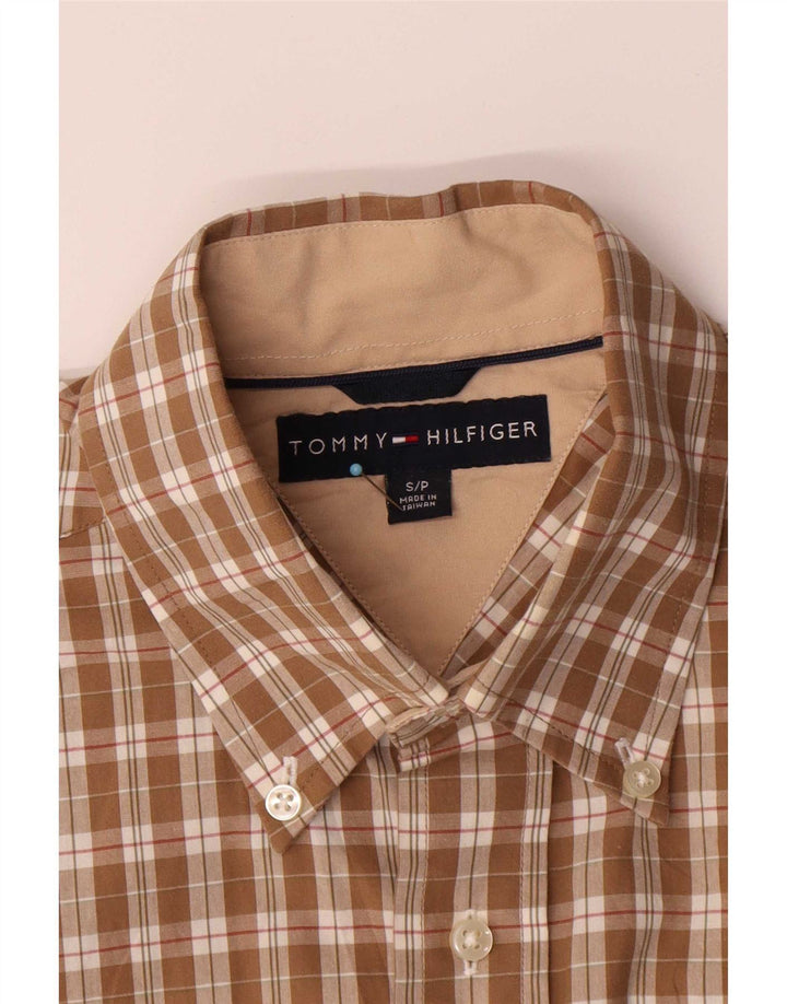 Tommy Hilfiger Mens Short Sleeve Shirt Small Brown Check Cotton