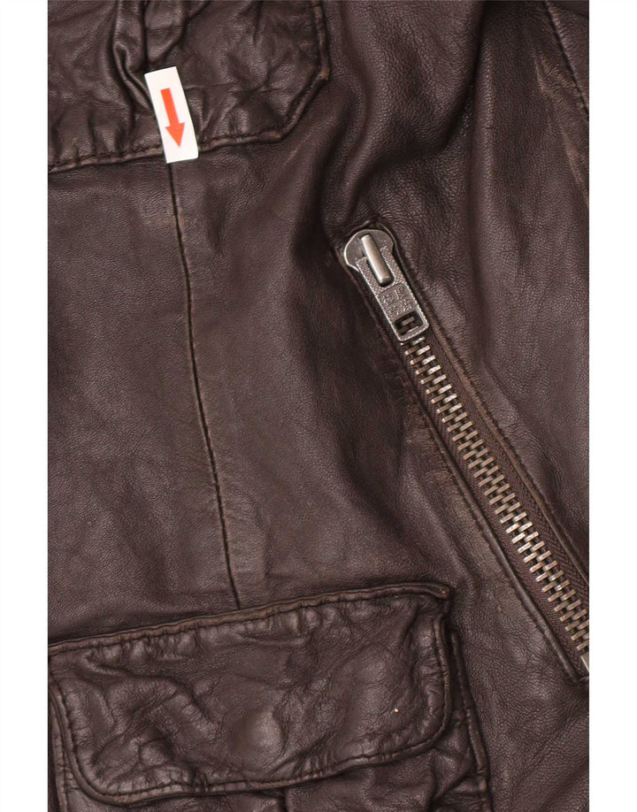Superdry Mens Military Leather Jacket UK 42 XL Brown