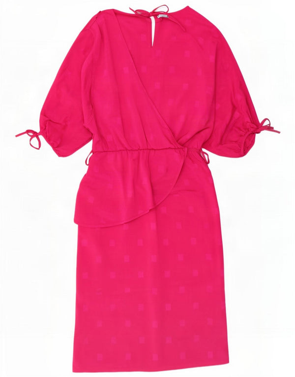 Vestito tubino vintage da donna UK 12 rosa medio geometrico