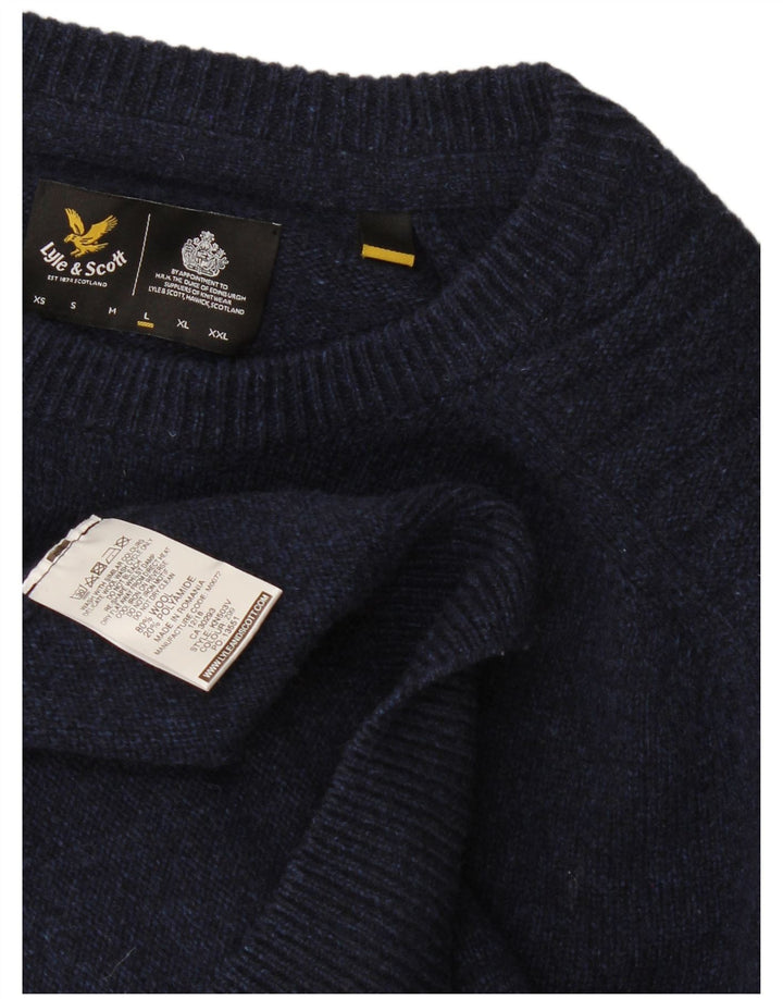 Suéter masculino Lyle & Scott com gola redonda, grande lã azul marinho