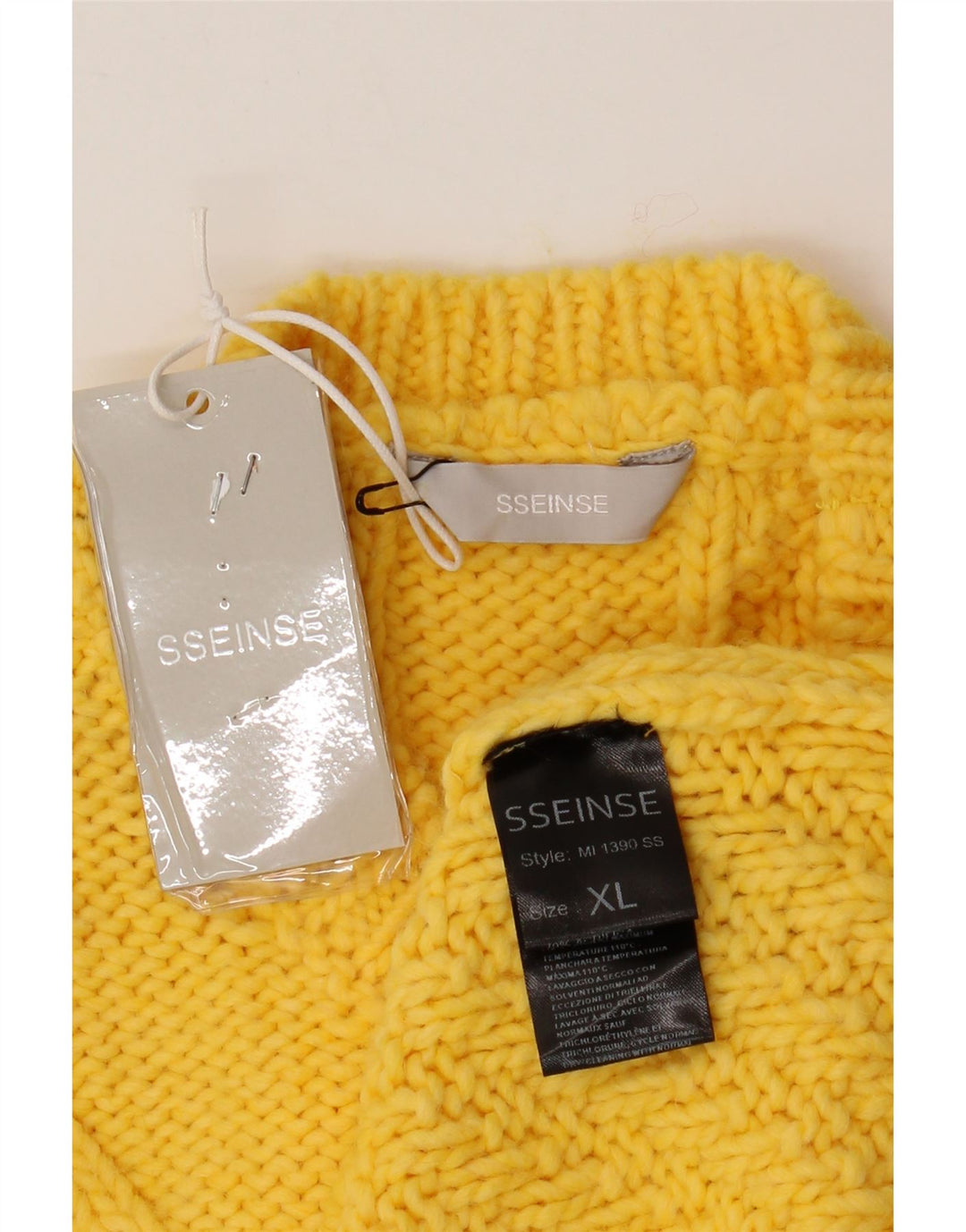 SSEINSE Mens Crew Neck Jumper Sweater XL Yellow Acrylic