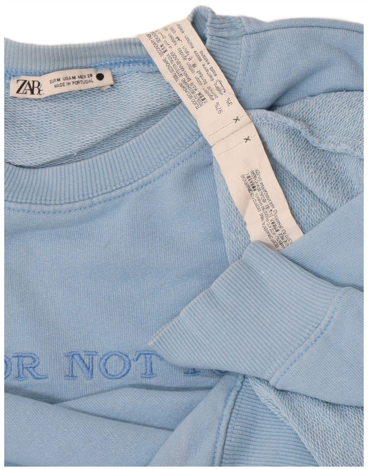 Zara Womens Graphic Sweatshirt Jumper UK 14 Medium Blue Cotton