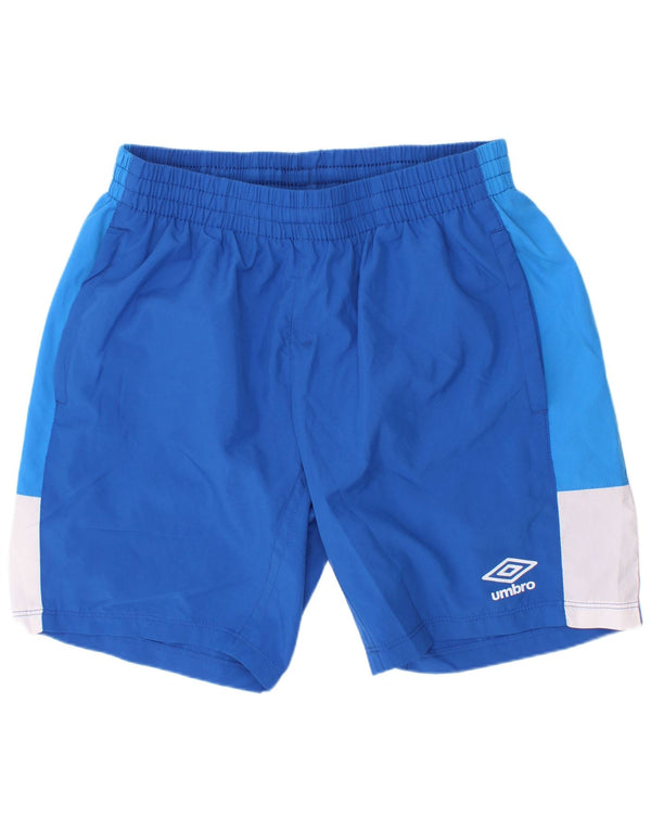 Chłopięce spodenki sportowe Umbro 11-12 lat, duże, niebieskie, poliestrowe bloki kolorów