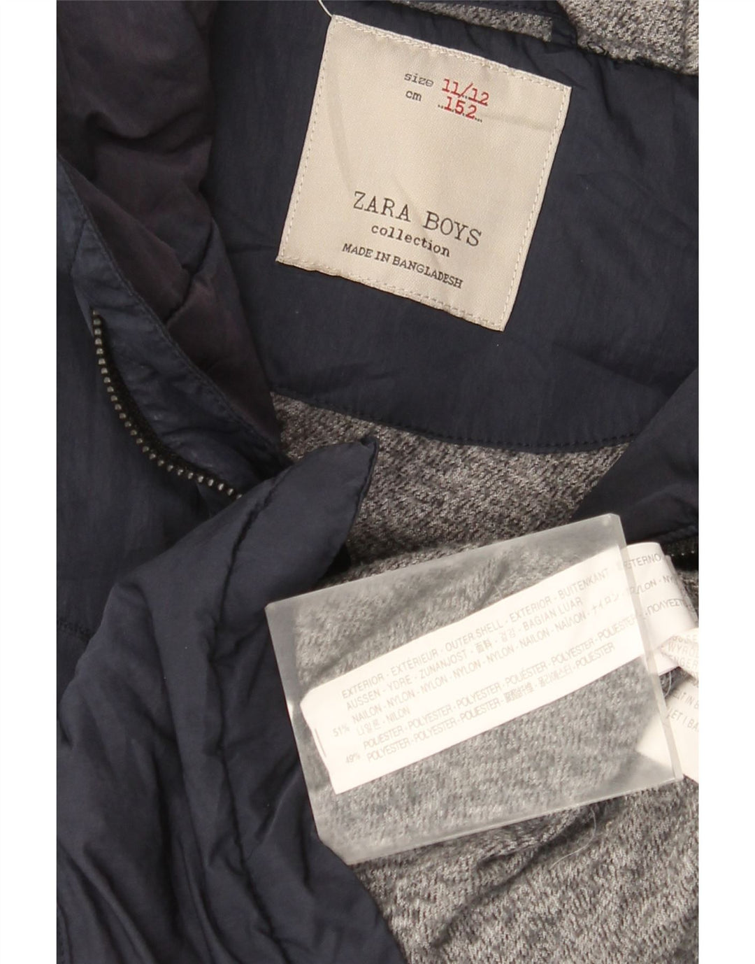 ZARA Boys Hooded Parka Jacket 11-12 Years Navy Blue Nylon