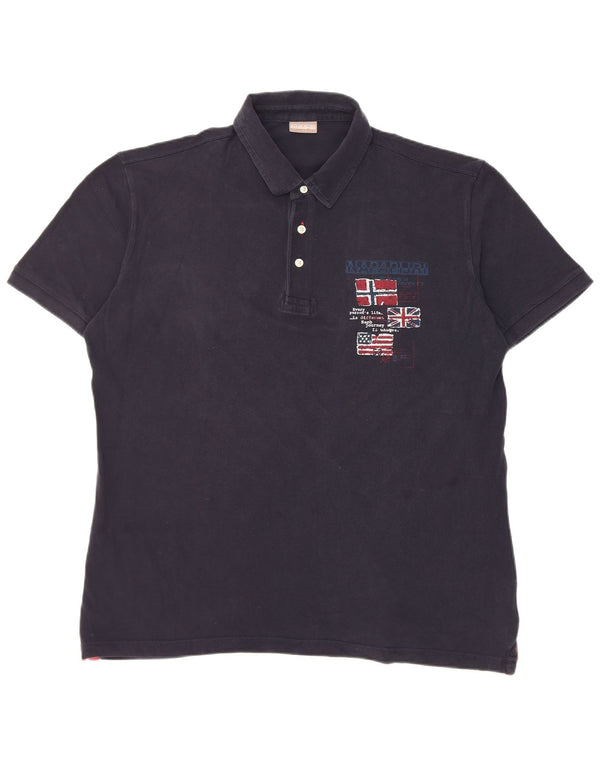 Męska koszulka polo Napapijri Geographic Graphic, 2XL, granatowa, bawełniana