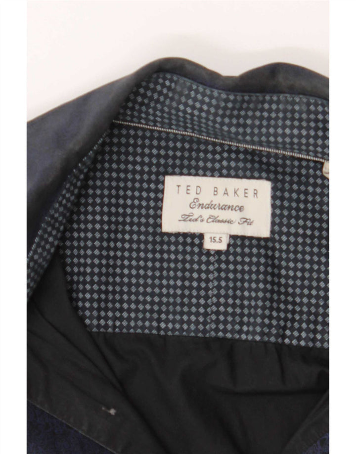 Ted Baker Formel Herreskjorte Størrelse 15,5 Medium Navy Blue Geometric