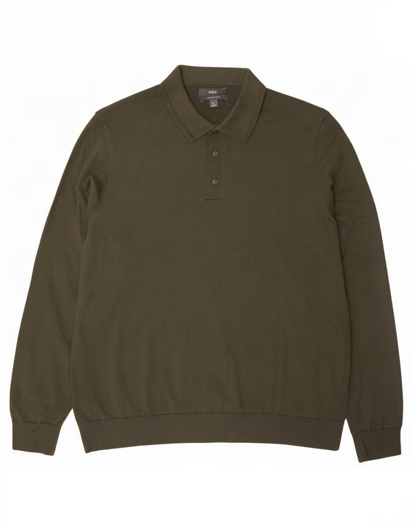 Marks & Spencer Herre Polo Neck Jumper Sweater XL Khaki Bomuld