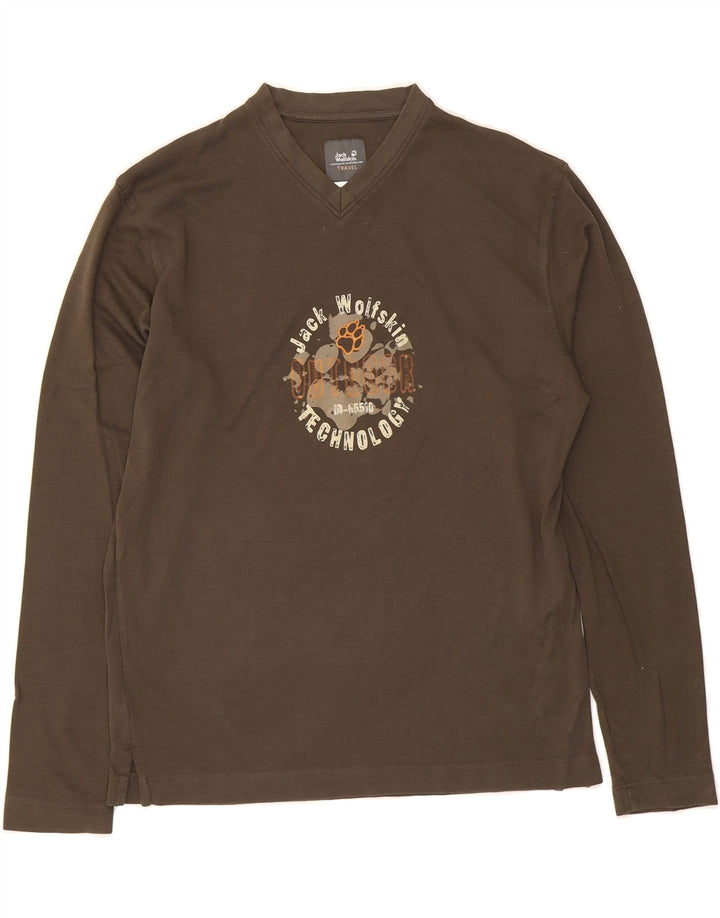 JACK WOLFSKIN Mens Graphic Top Long Sleeve Medium Brown Cotton Vintage Jack Wolfskin and Second-Hand Jack Wolfskin from Messina Hembry 
