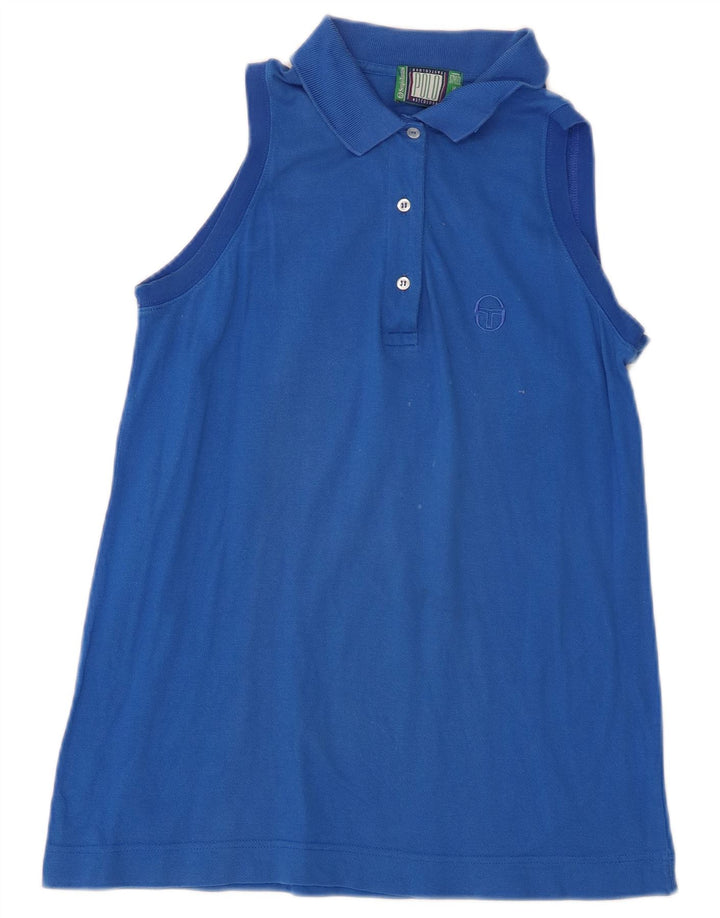 Sergio Tacchini Womens Sleeveless Polo Shirt IT 44 Medium Blue Cotton