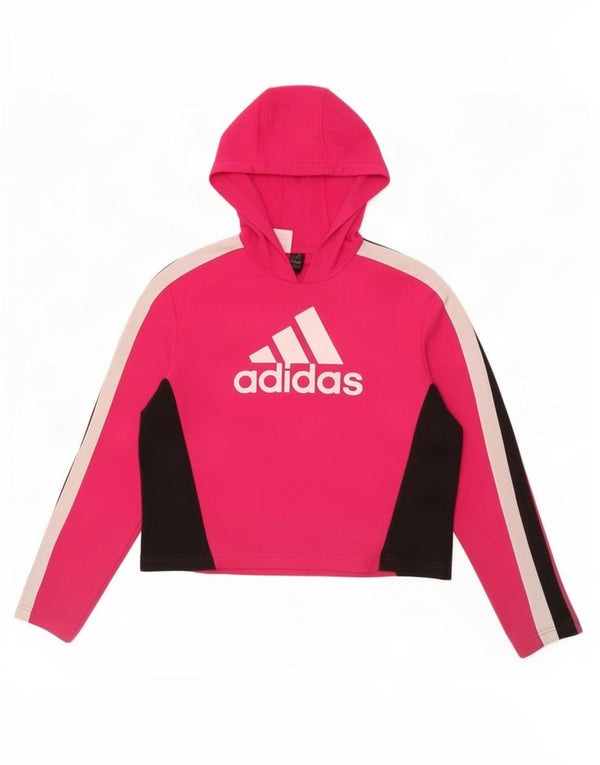 Felpa con cappuccio grafica Adidas per ragazze, 13-14 anni, color block rosa