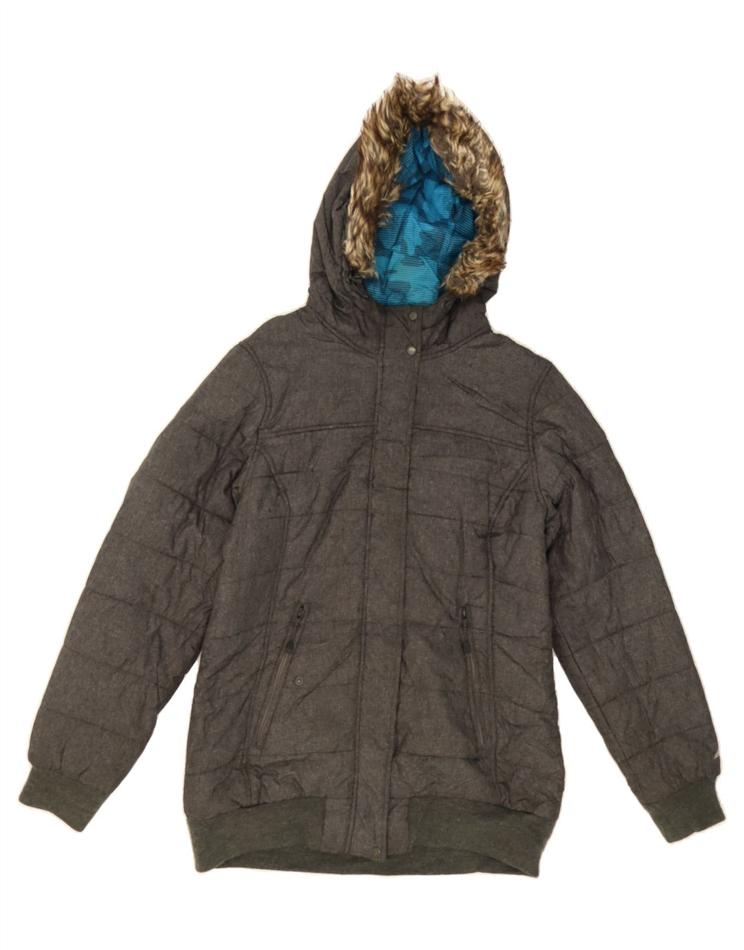 EDDIE BAUER Womens Hooded Padded Jacket UK 12 Medium Grey Nylon Vintage Eddie Bauer and Second-Hand Eddie Bauer from Messina Hembry 