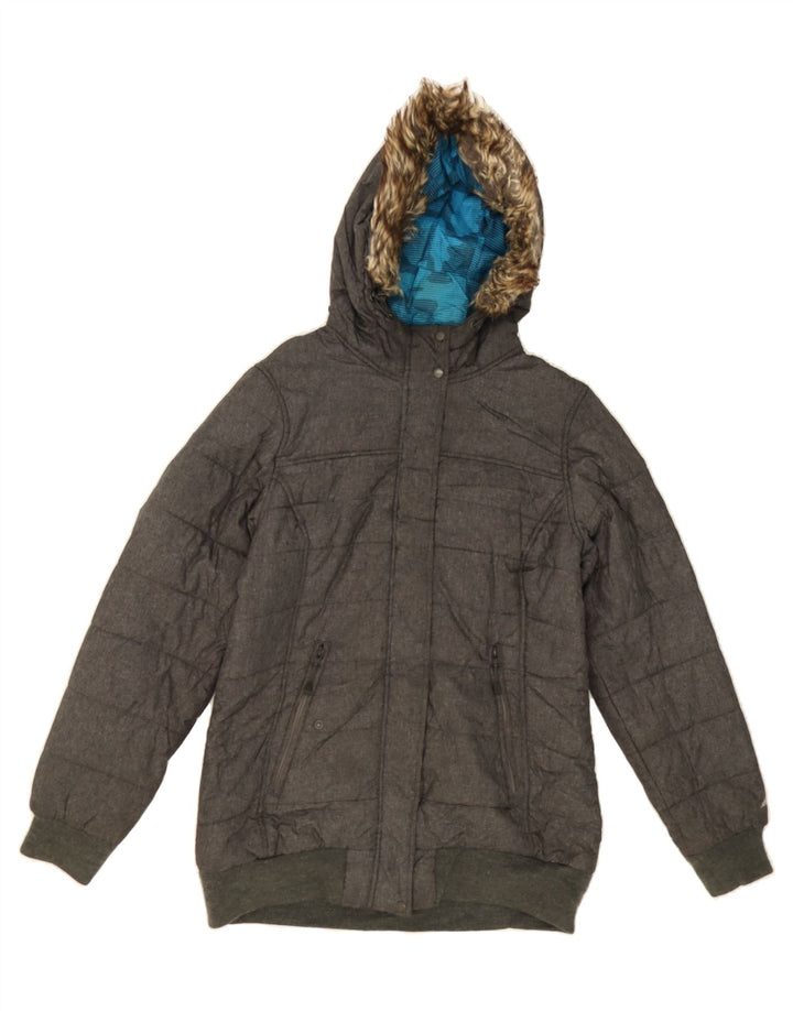 EDDIE BAUER Womens Hooded Padded Jacket UK 12 Medium Grey Nylon Vintage Eddie Bauer and Second-Hand Eddie Bauer from Messina Hembry 
