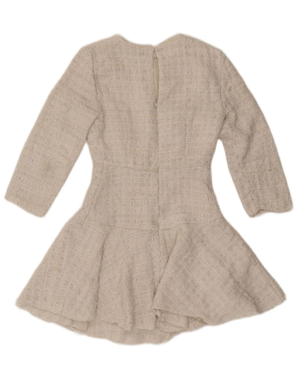Zara Damen 3/4-Ärmel A-Linien-Kleid UK 6 XS Weiß Polyester