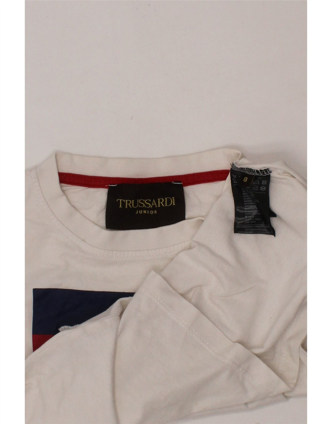 TRUSSARDI Boys Junior Graphic T-Shirt Top 7-8 Years White Cotton Vintage Trussardi and Second-Hand Trussardi from Messina Hembry 