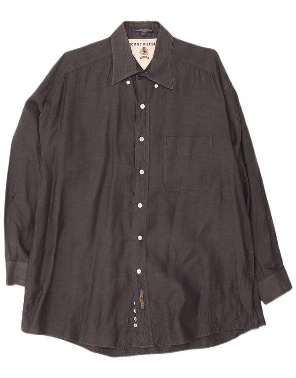 Tommy Hilfiger Mens Shirt Size 16 1/2 Large Grey Herringbone Cotton
