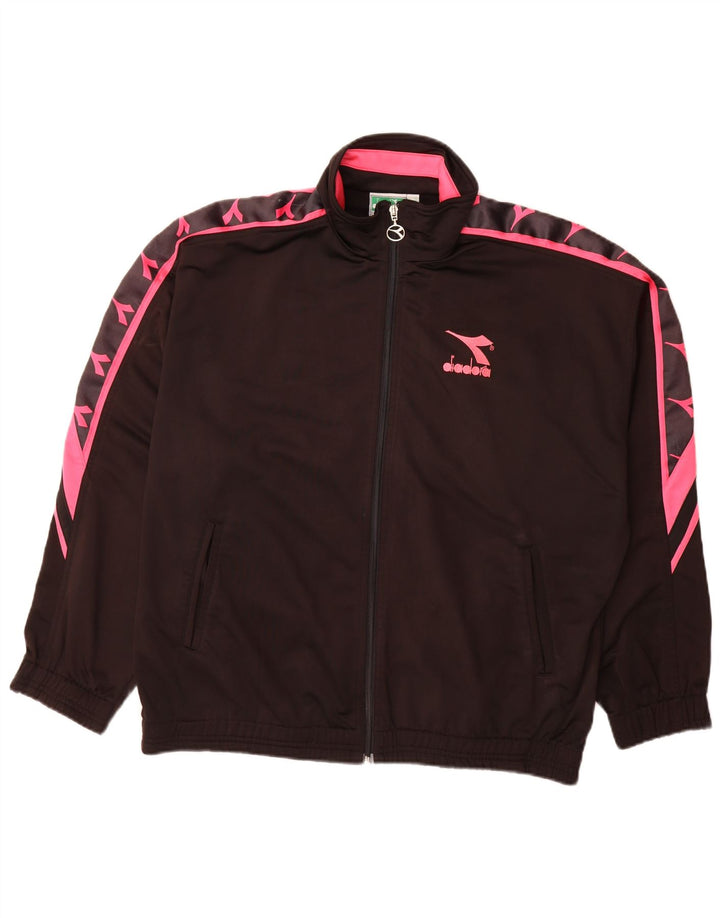 Diadora Mens Tracksuit Top Jacket UK 42 Large Black Colourblock Polyester