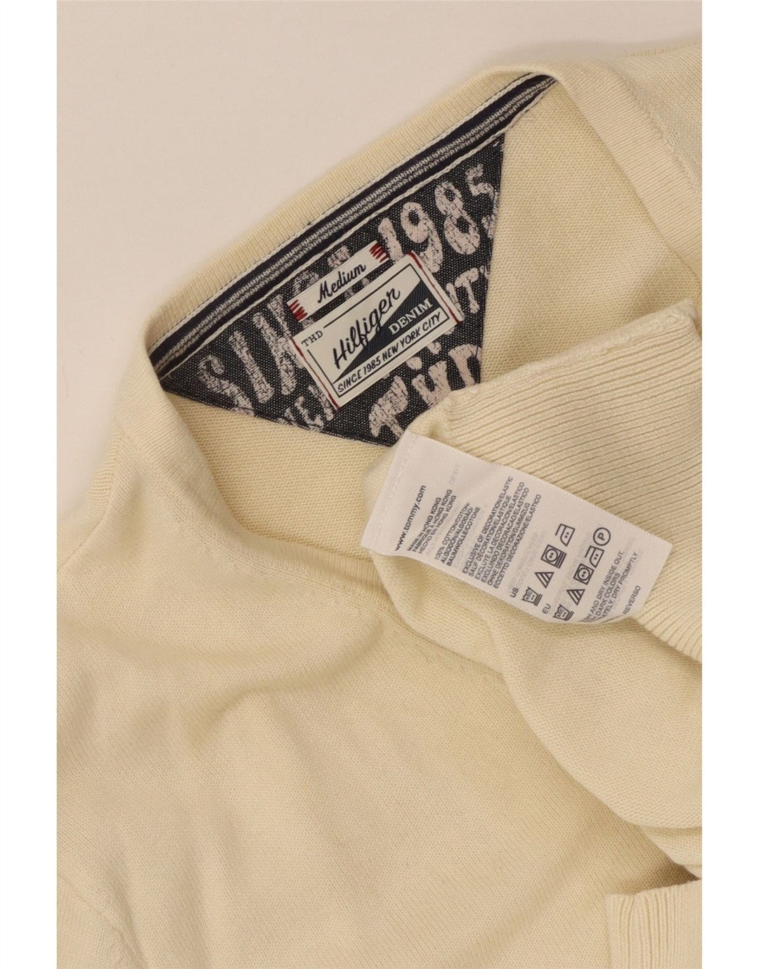 Maglione da uomo con scollo a V Tommy Hilfiger in cotone beige medio
