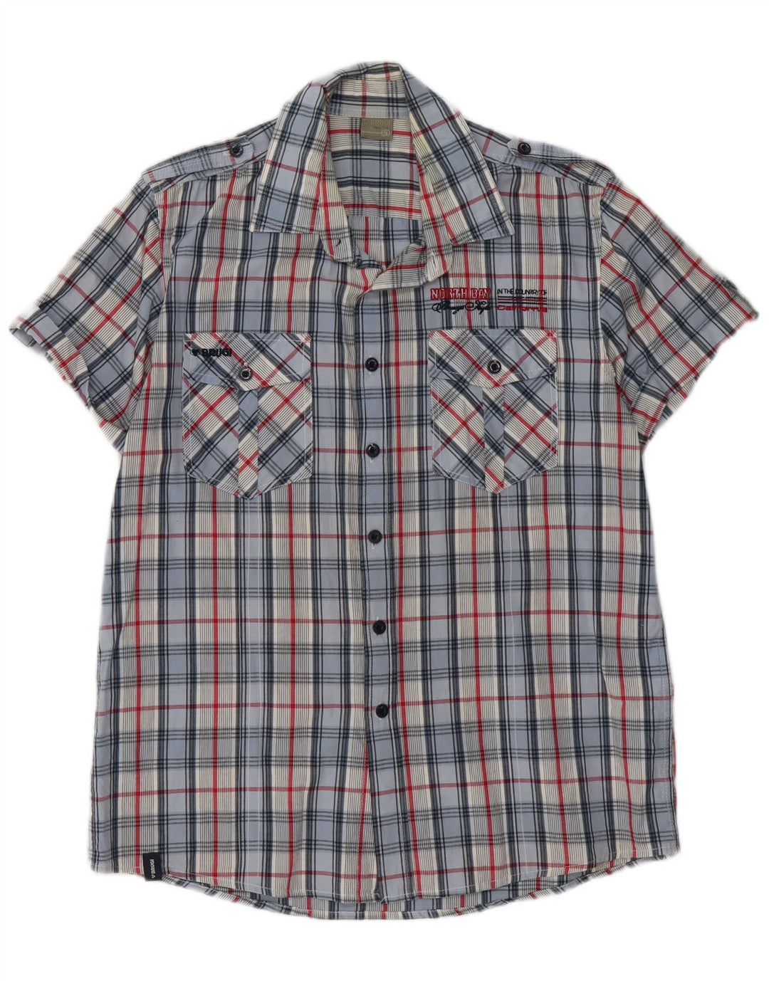 BRUGI Mens Short Sleeve Shirt XL Blue Gingham Cotton