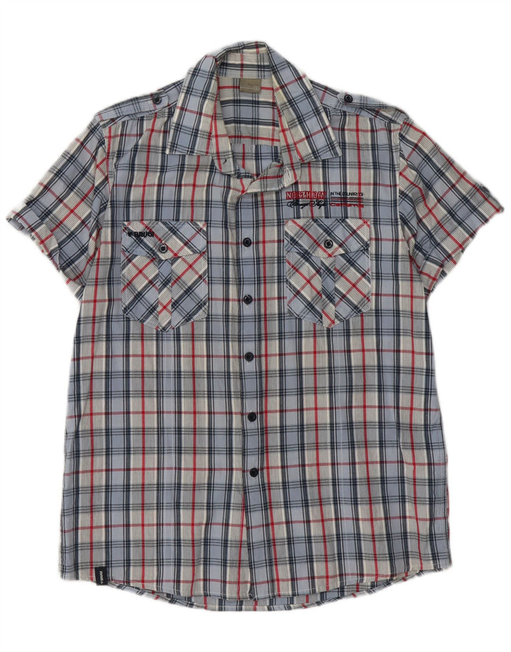 BRUGI Mens Short Sleeve Shirt XL Blue Gingham Cotton
