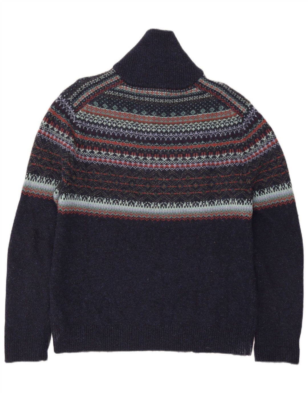 White Stuff Mens Polo Neck Jumper Sweater Large Navy Blue Fair Isle Wool