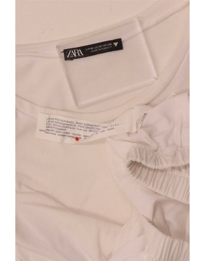 Zara Womens Crop Blouse Top UK 12 Medium White Cotton