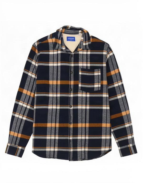 Мужская фланелевая рубашка Jack & Jones среднего размера, темно-синяя клетка, хлопок