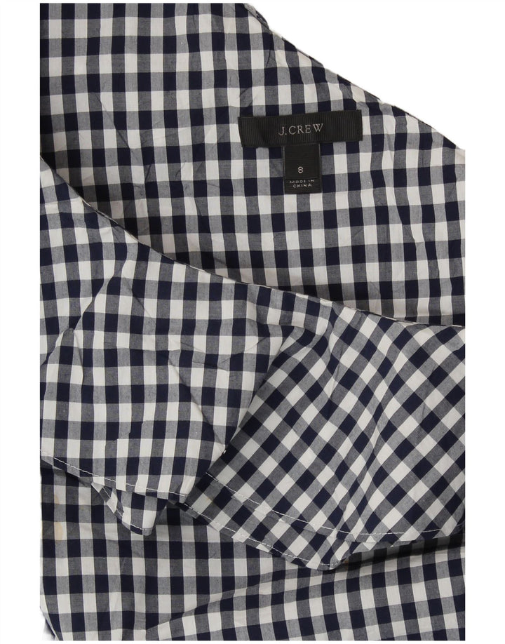 J. CREW Womens One Shoulder Top US 8 Medium Navy Blue Gingham Cotton