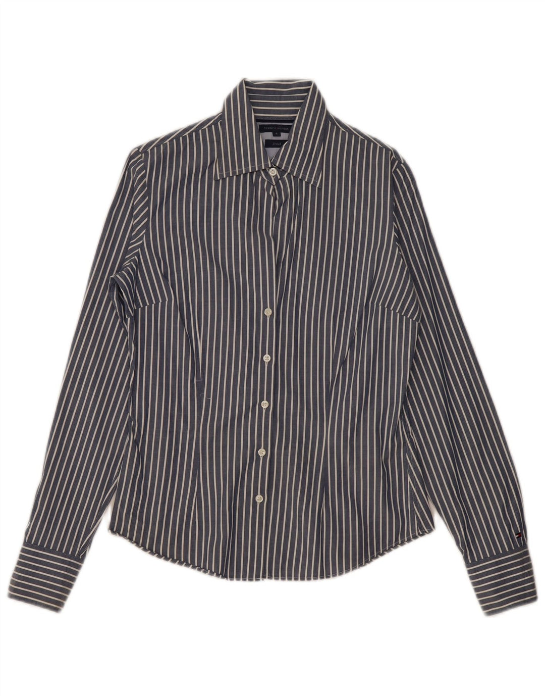 TOMMY HILFIGER Womens Shirt US 4 Small Navy Blue Pinstripe