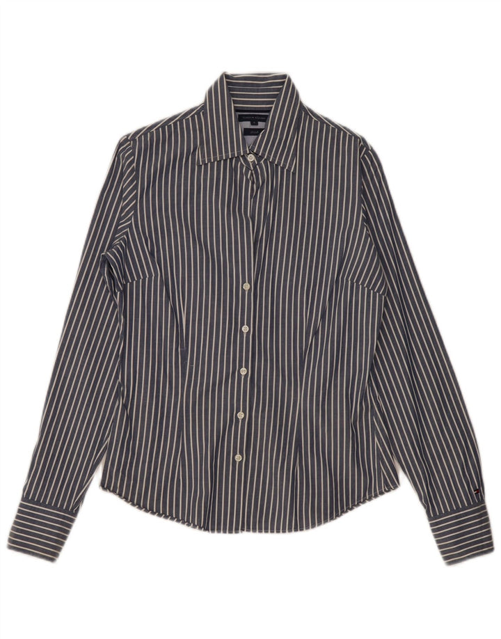 TOMMY HILFIGER Womens Shirt US 4 Small Navy Blue Pinstripe