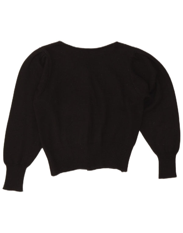 Maglione cardigan corto da donna vintage UK 14 medio nero floreale