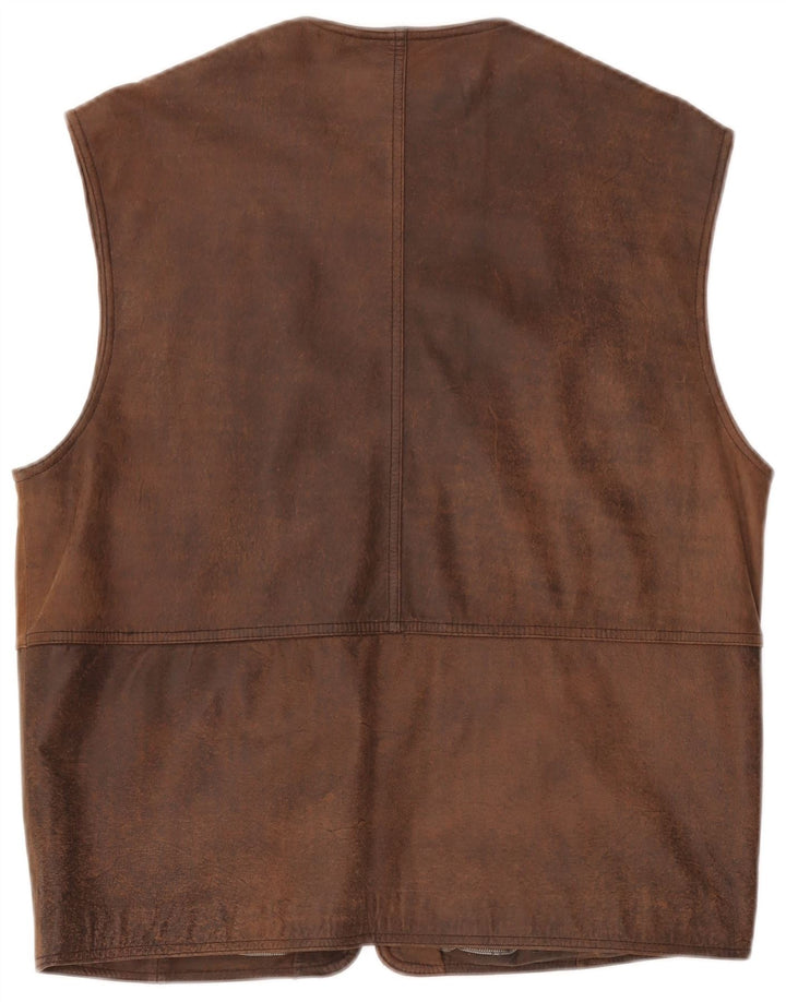 Itallo Mens Leather Gilet IT 50 Large Brown