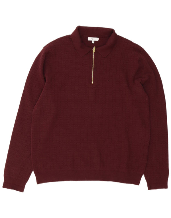 Reiss Mens Polo Neck Jumper Sweater Medium Burgundy Cotton